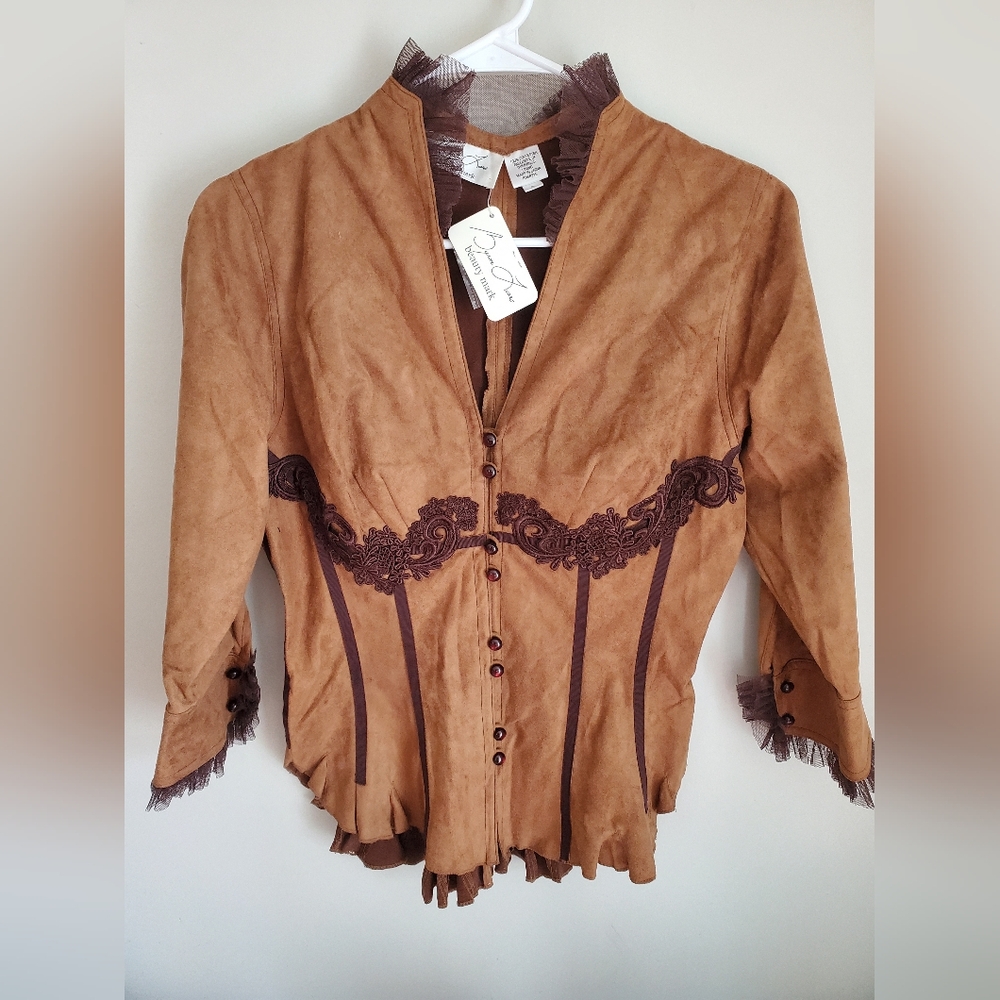 Byron Lars BeautyMark Victorian Style Corset Button-Loop Front Long Sleeve Top 8